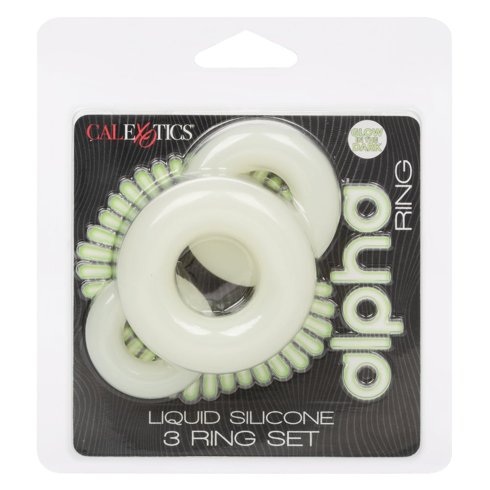 Alpha Glow-In-The-Dark Liquid Silicone 3 Ring Set in White with Multiple Sizes > Cock Ring > Sets - Tophatter Daily Deals