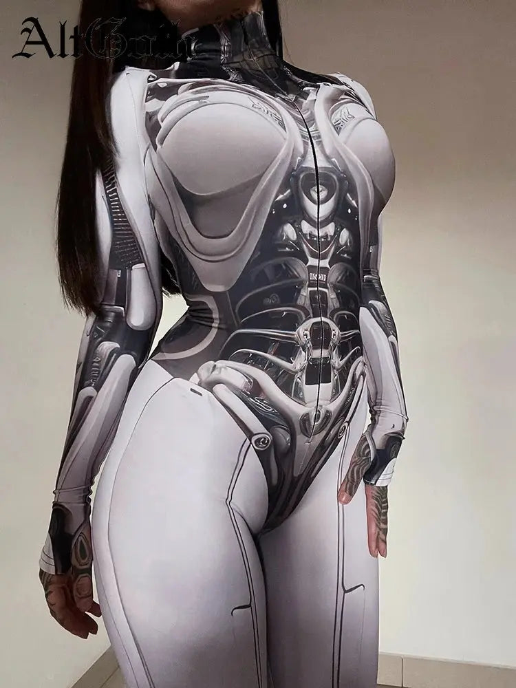 AltGoth Cyberpunk Cosplay Bodycon Jumpsuit Women Streetwear Y2k Mall Gothic 3D Printed Long Sleeve Playsuits Emo Anime Clothes - Tophatter Daily Deals