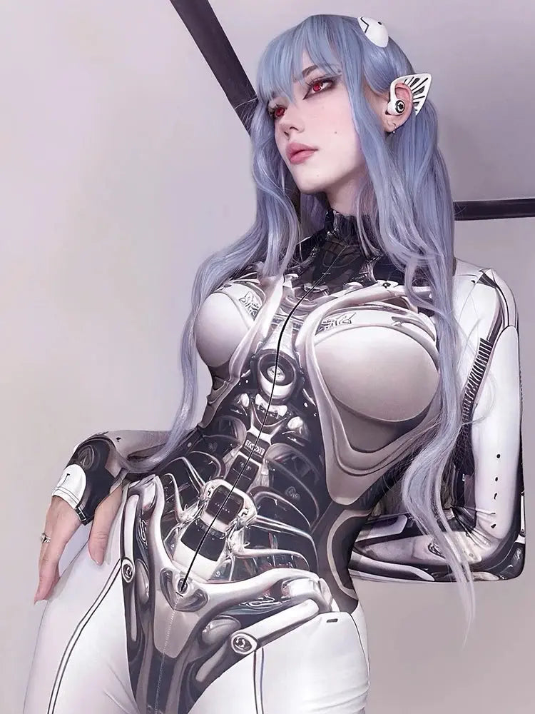 AltGoth Cyberpunk Cosplay Bodycon Jumpsuit Women Streetwear Y2k Mall Gothic 3D Printed Long Sleeve Playsuits Emo Anime Clothes - Tophatter Daily Deals