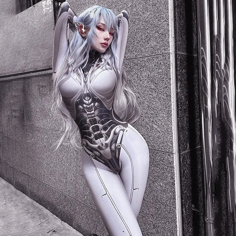AltGoth Cyberpunk Cosplay Bodycon Jumpsuit Women Streetwear Y2k Mall Gothic 3D Printed Long Sleeve Playsuits Emo Anime Clothes - Tophatter Daily Deals