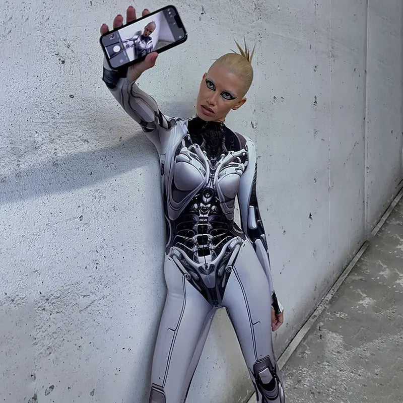AltGoth Cyberpunk Cosplay Bodycon Jumpsuit Women Streetwear Y2k Mall Gothic 3D Printed Long Sleeve Playsuits Emo Anime Clothes - Tophatter Daily Deals