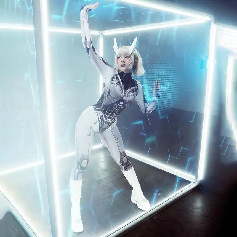 AltGoth Cyberpunk Cosplay Bodycon Jumpsuit Women Streetwear Y2k Mall Gothic 3D Printed Long Sleeve Playsuits Emo Anime Clothes - Tophatter Daily Deals