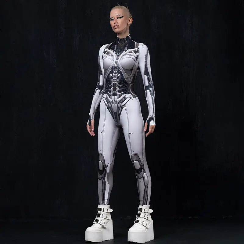 AltGoth Cyberpunk Cosplay Bodycon Jumpsuit Women Streetwear Y2k Mall Gothic 3D Printed Long Sleeve Playsuits Emo Anime Clothes - Tophatter Daily Deals
