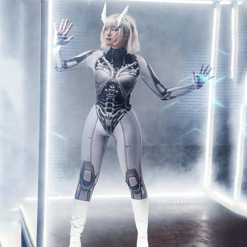 AltGoth Cyberpunk Cosplay Bodycon Jumpsuit Women Streetwear Y2k Mall Gothic 3D Printed Long Sleeve Playsuits Emo Anime Clothes - Tophatter Daily Deals