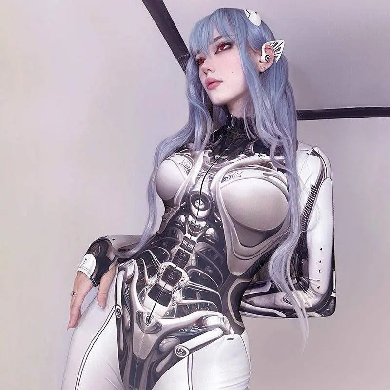 AltGoth Cyberpunk Cosplay Bodycon Jumpsuit Women Streetwear Y2k Mall Gothic 3D Printed Long Sleeve Playsuits Emo Anime Clothes - Tophatter Daily Deals