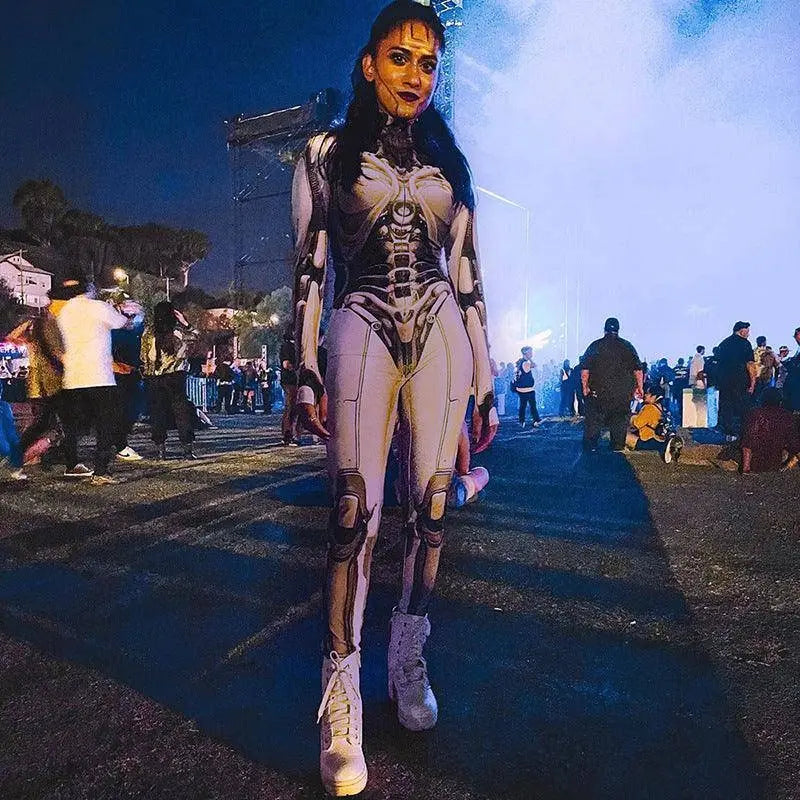 AltGoth Cyberpunk Cosplay Bodycon Jumpsuit Women Streetwear Y2k Mall Gothic 3D Printed Long Sleeve Playsuits Emo Anime Clothes - Tophatter Daily Deals