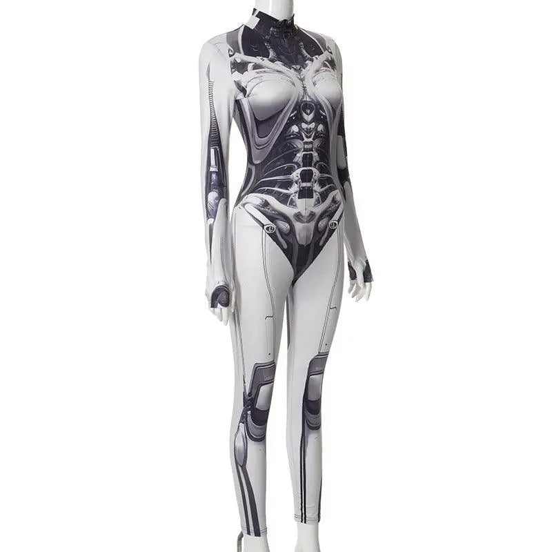 AltGoth Cyberpunk Cosplay Bodycon Jumpsuit Women Streetwear Y2k Mall Gothic 3D Printed Long Sleeve Playsuits Emo Anime Clothes - Tophatter Daily Deals