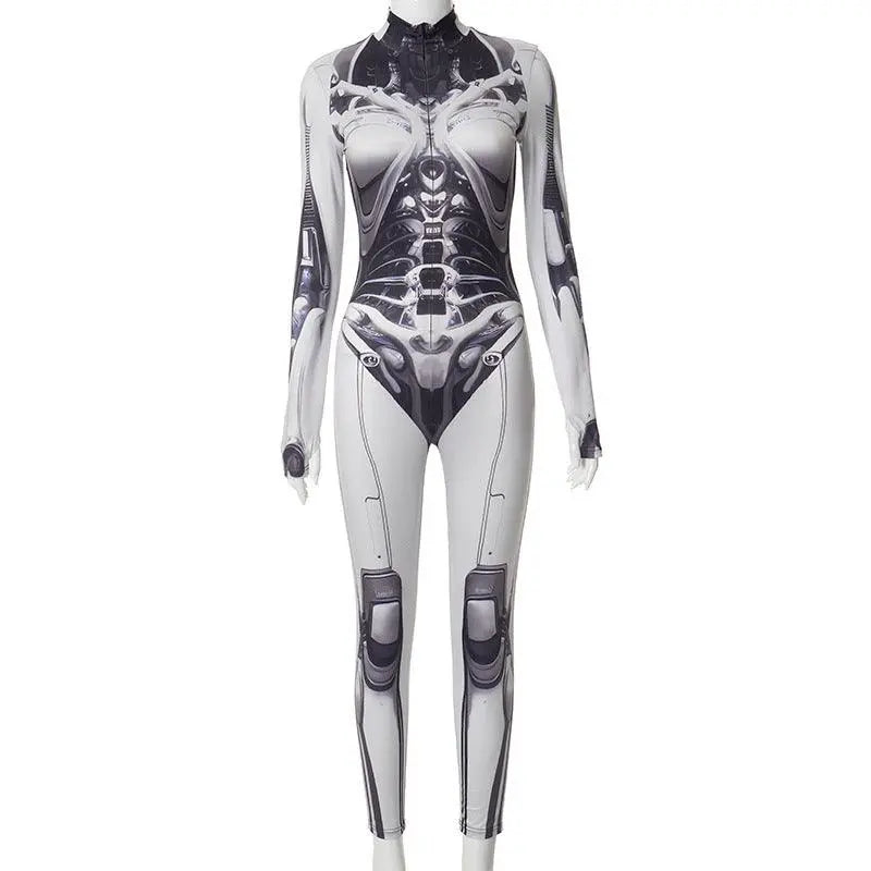AltGoth Cyberpunk Cosplay Bodycon Jumpsuit Women Streetwear Y2k Mall Gothic 3D Printed Long Sleeve Playsuits Emo Anime Clothes - Tophatter Daily Deals