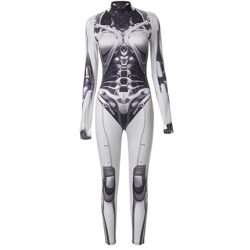 AltGoth Cyberpunk Cosplay Bodycon Jumpsuit Women Streetwear Y2k Mall Gothic 3D Printed Long Sleeve Playsuits Emo Anime Clothes - Tophatter Daily Deals