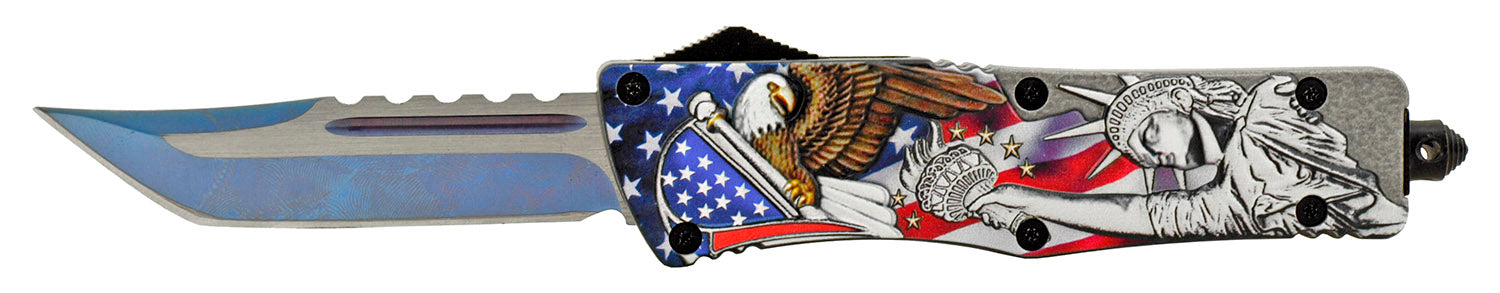 USA Liberty OTF Knife Flag and Eagle Red White & Blue - Tanto Xtreme Full Color - Blue Tanto Extreme Knife-OTF - Tophatter Daily Deals