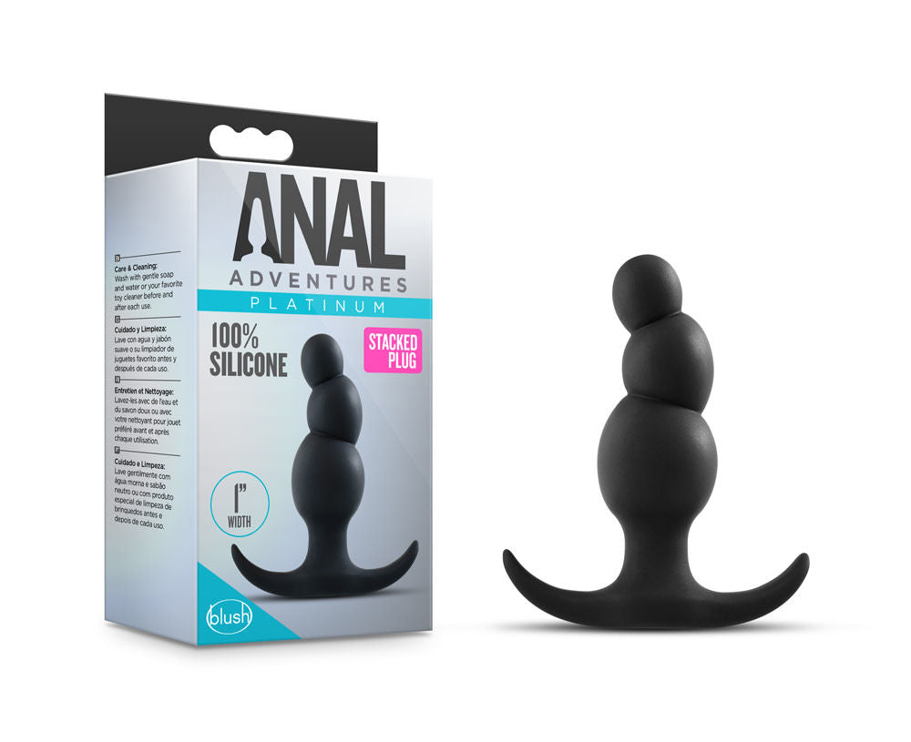 Anal Adventures Platinum Stacked Silicone 3.2 Inch Anal Plug Black > Anal Range > Butt Plugs - Tophatter Daily Deals