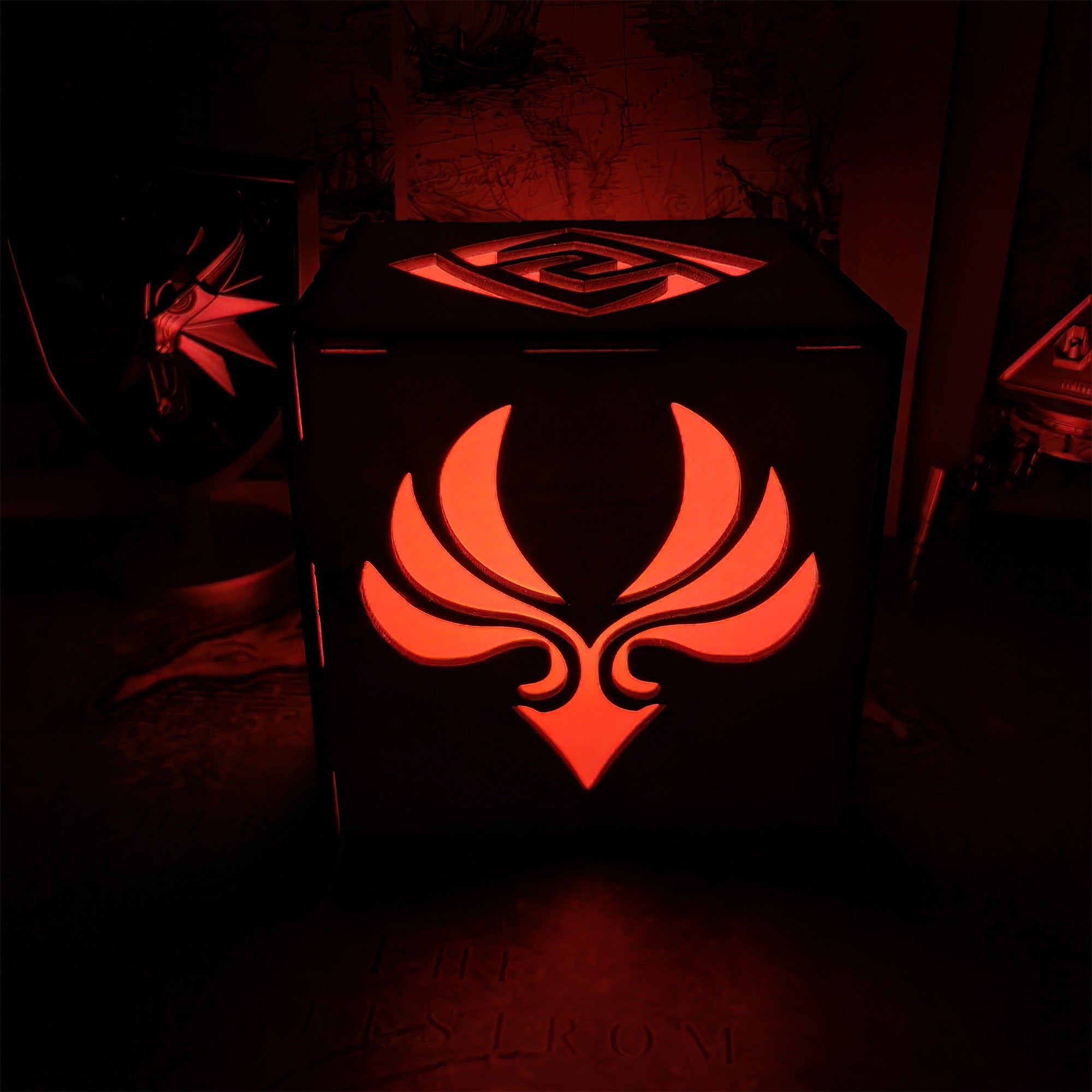 Anemo Pattern Hydro Water Element Tapestry Wooden Cube Light Desk Decor - Tophatter Daily Deals