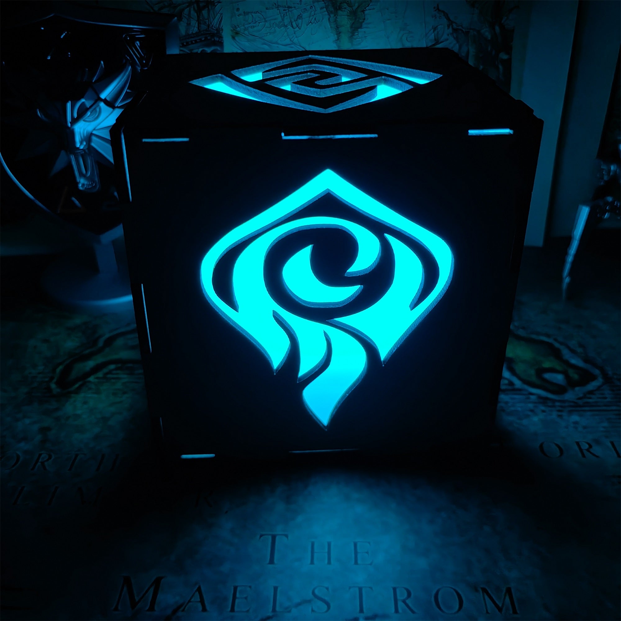 Anemo Pattern Hydro Water Element Tapestry Wooden Cube Light Desk Decor - Tophatter Daily Deals