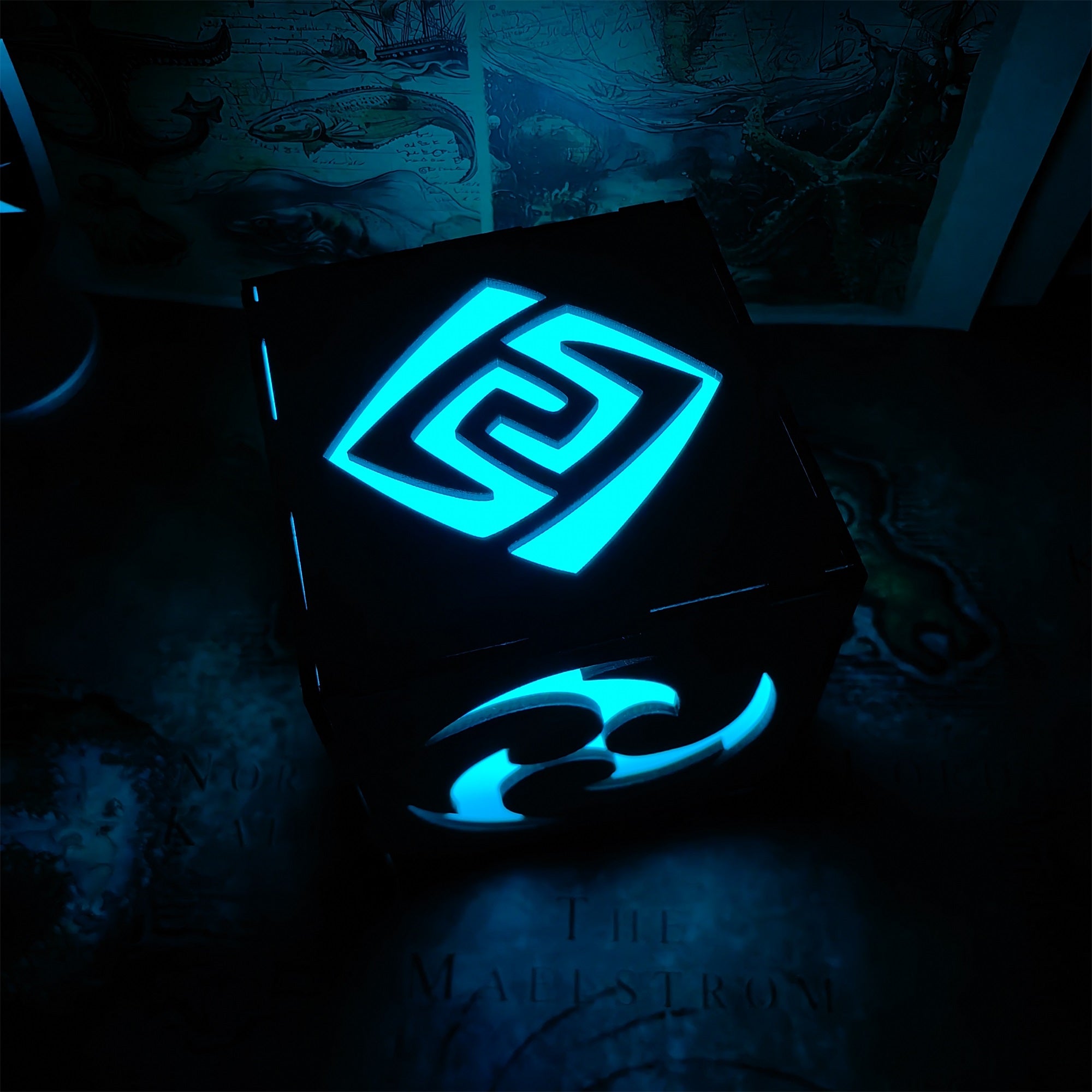 Anemo Pattern Hydro Water Element Tapestry Wooden Cube Light Desk Decor - Tophatter Daily Deals