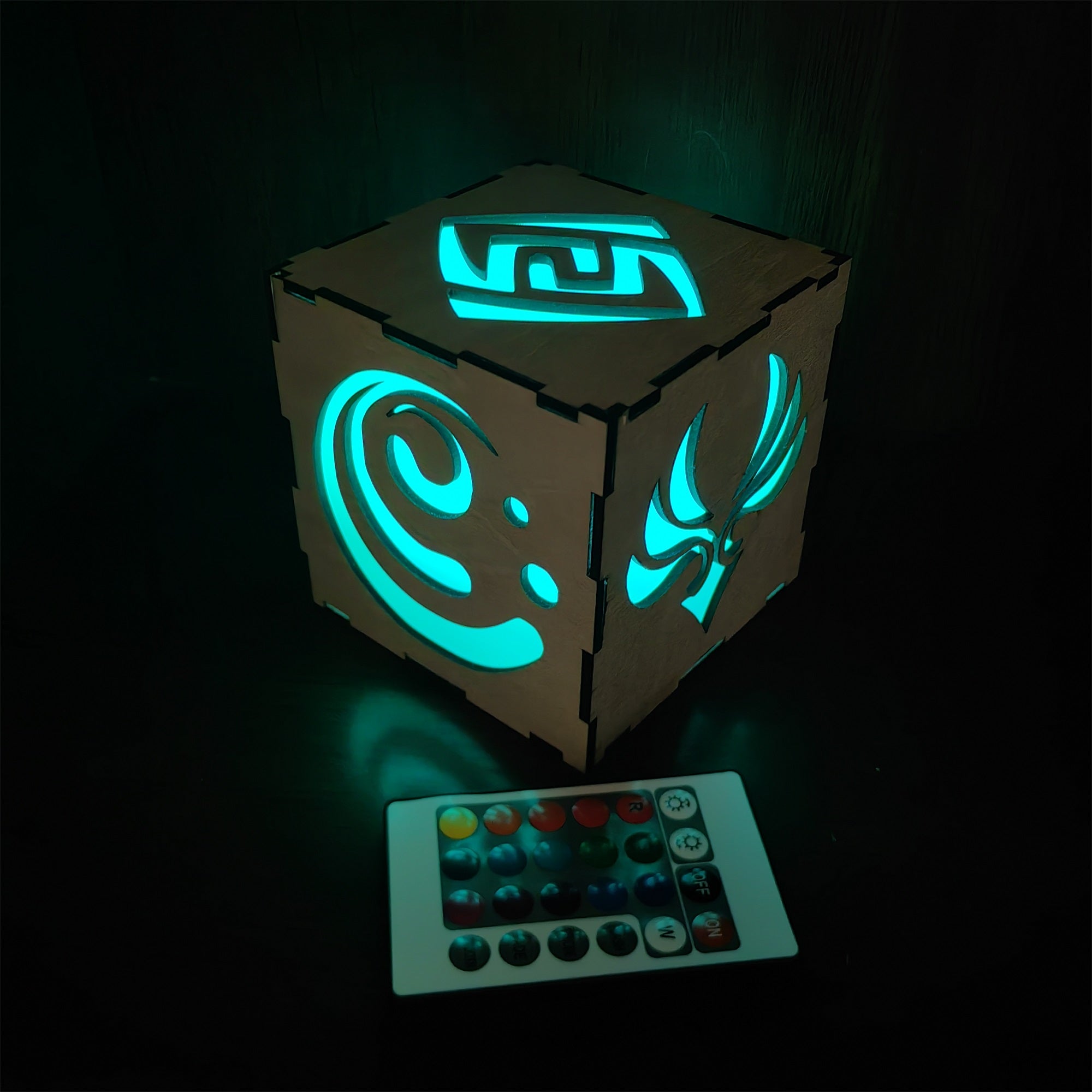 Anemo Pattern Hydro Water Element Tapestry Wooden Cube Light Desk Decor Wooden Cube Light - Tophatter Daily Deals