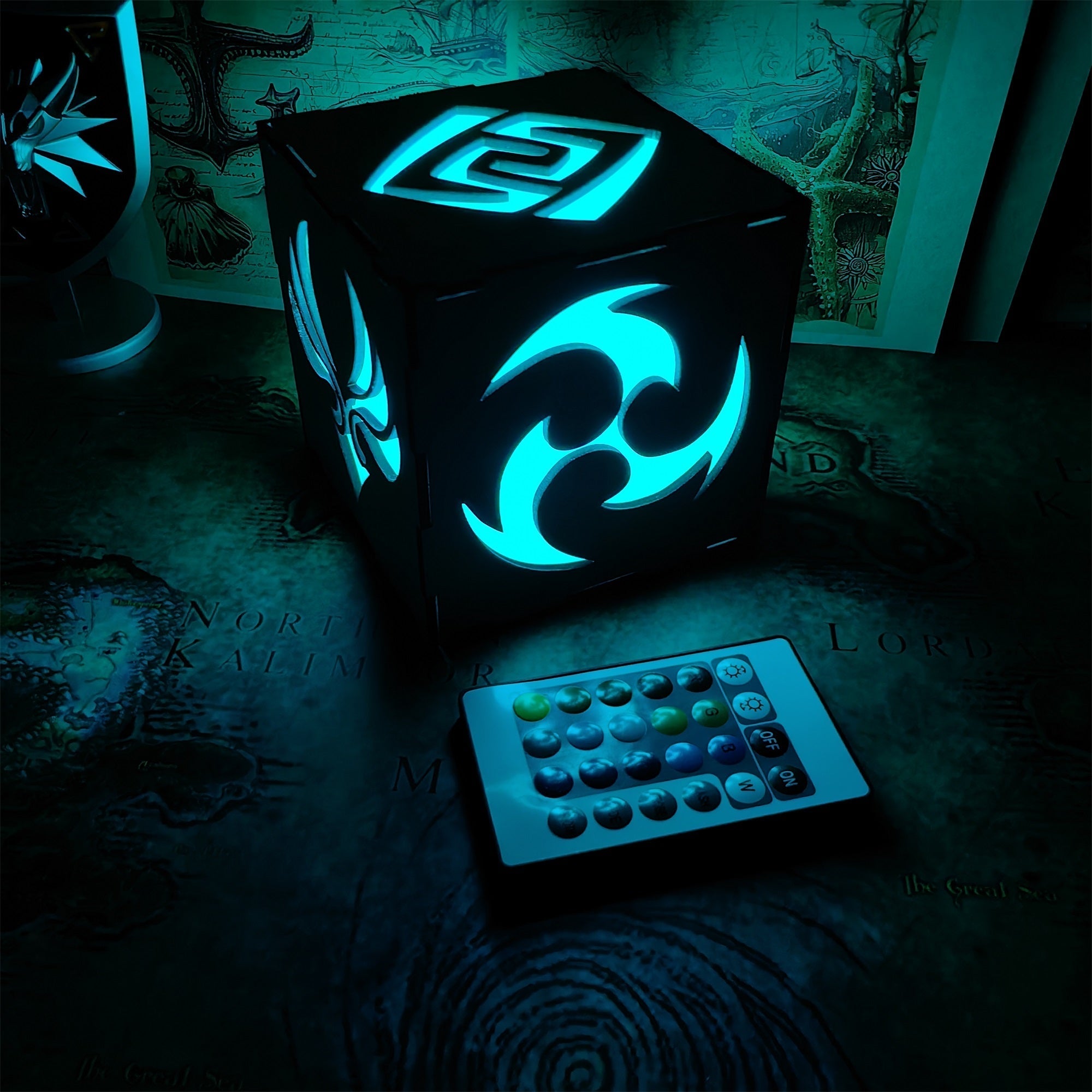 Anemo Pattern Hydro Water Element Tapestry Wooden Cube Light Desk Decor - Tophatter Daily Deals