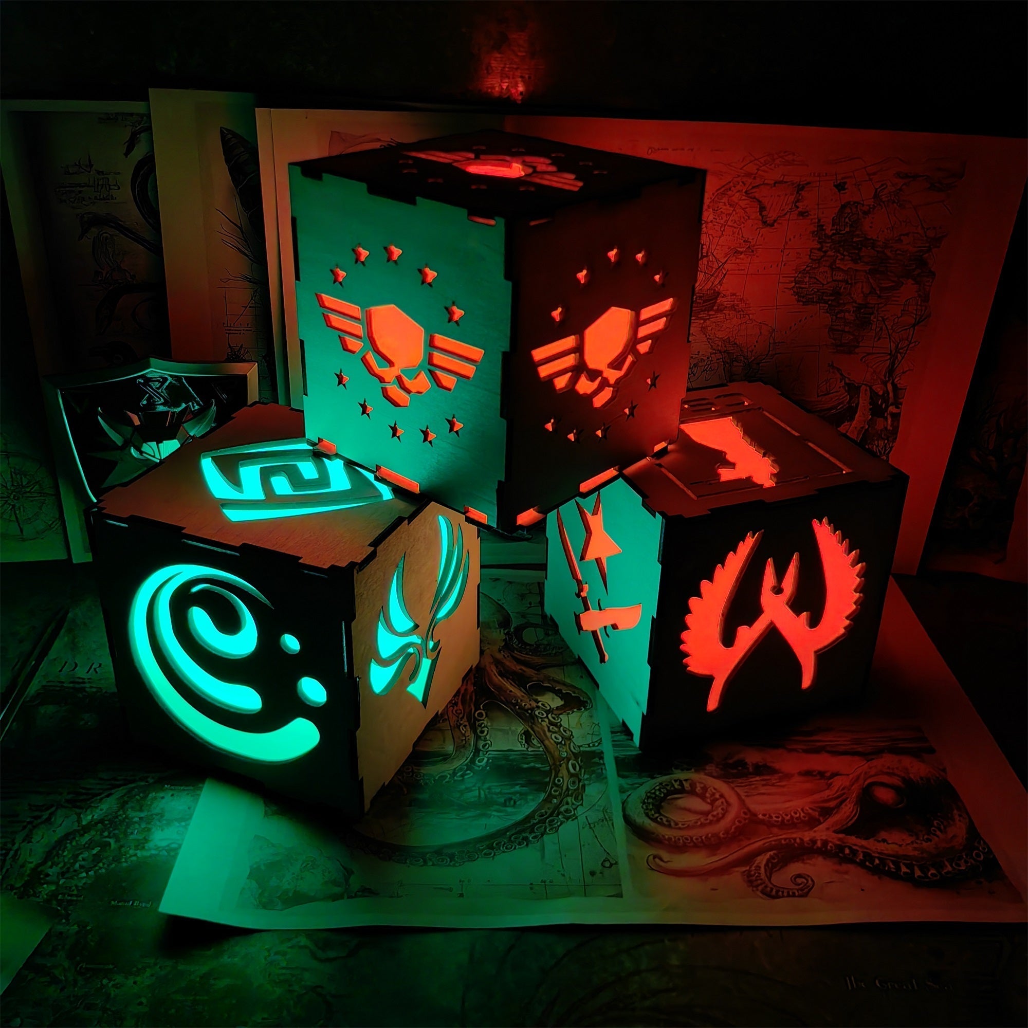 Anemo Pattern Hydro Water Element Tapestry Wooden Cube Light Desk Decor - Tophatter Daily Deals