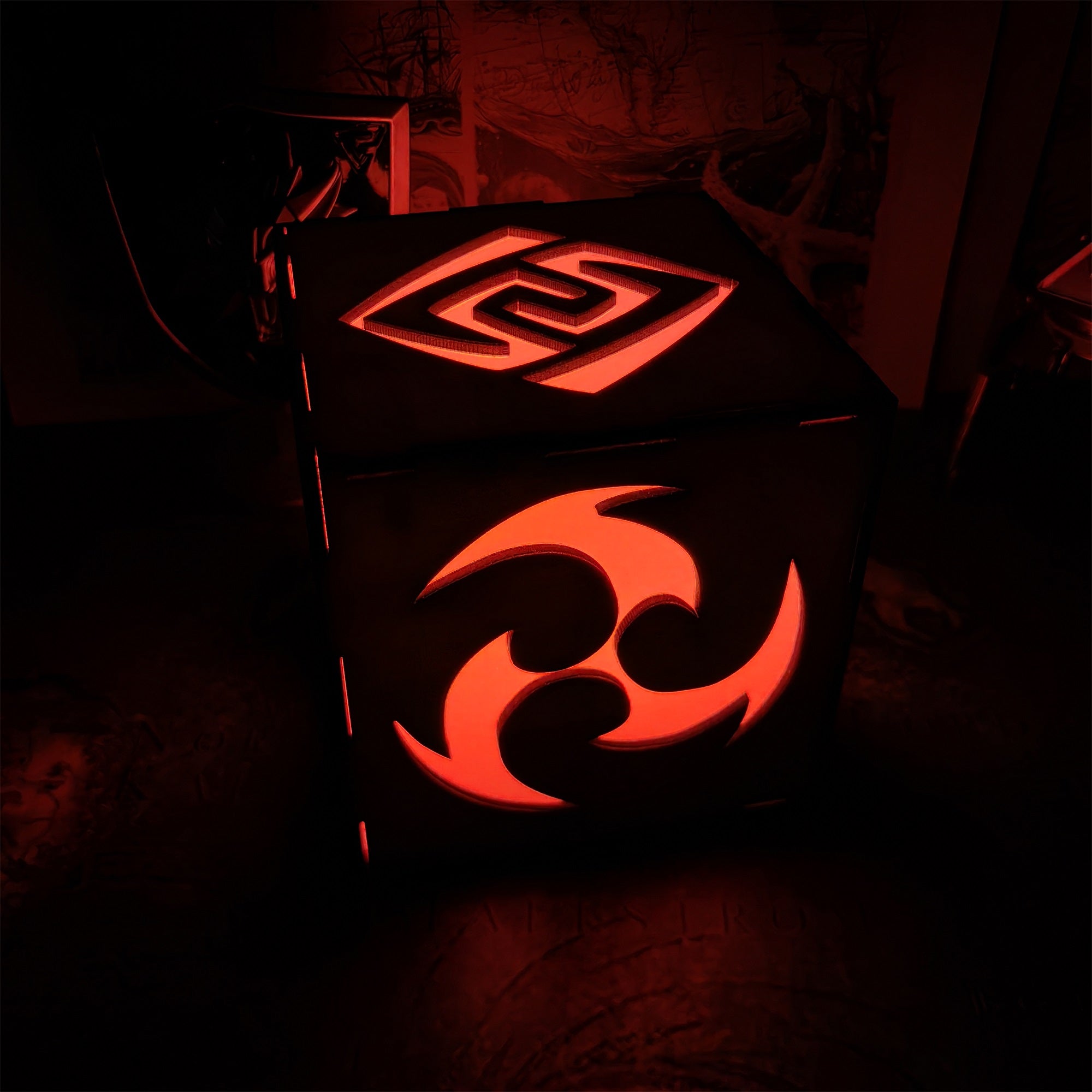 Anemo Pattern Hydro Water Element Tapestry Wooden Cube Light Desk Decor - Tophatter Daily Deals