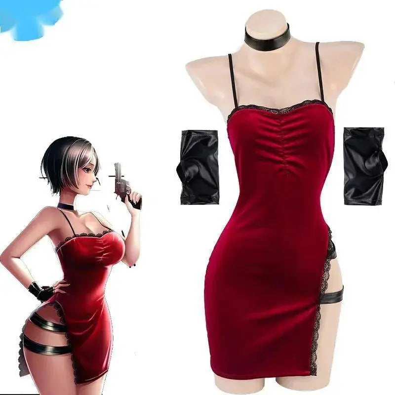 AniLV Movie Heroine Secret Service Spy Dress Uniform Halloween Women Red Lace Outfits Cosplay Costume - Tophatter Daily Deals