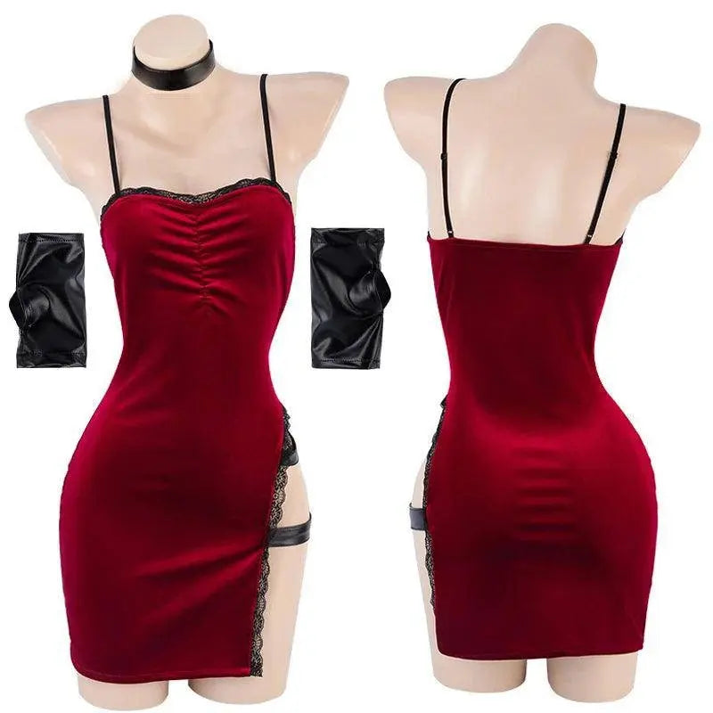 AniLV Movie Heroine Secret Service Spy Dress Uniform Halloween Women Red Lace Outfits Cosplay Costume - Tophatter Daily Deals