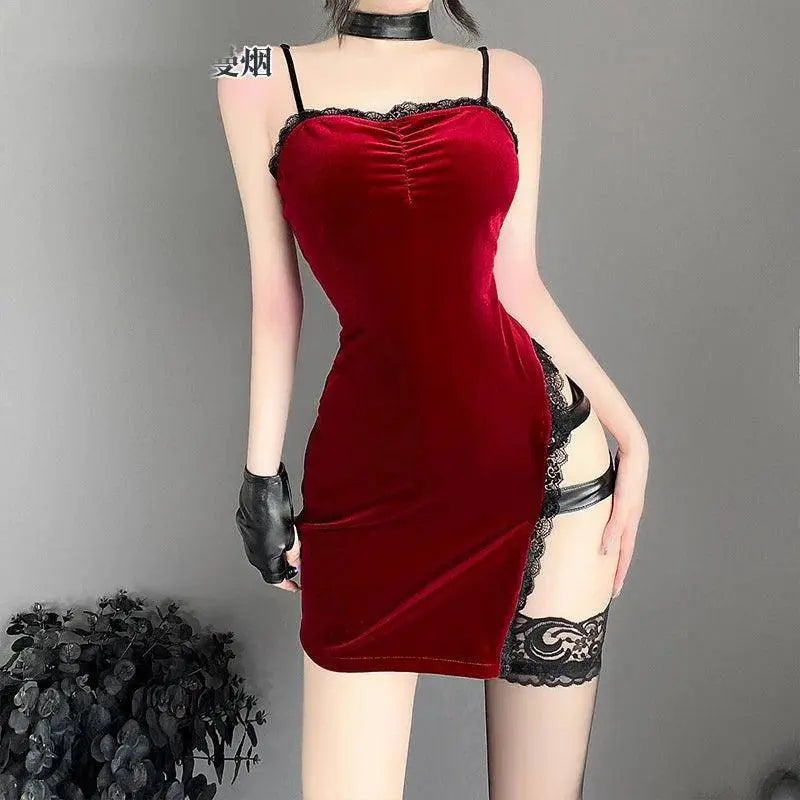 AniLV Movie Heroine Secret Service Spy Dress Uniform Halloween Women Red Lace Outfits Cosplay Costume - Tophatter Daily Deals
