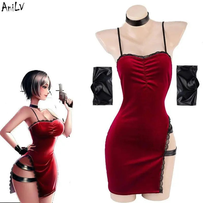 AniLV Movie Heroine Secret Service Spy Dress Uniform Halloween Women Red Lace Outfits Cosplay Costume Red One Size - Tophatter Daily Deals