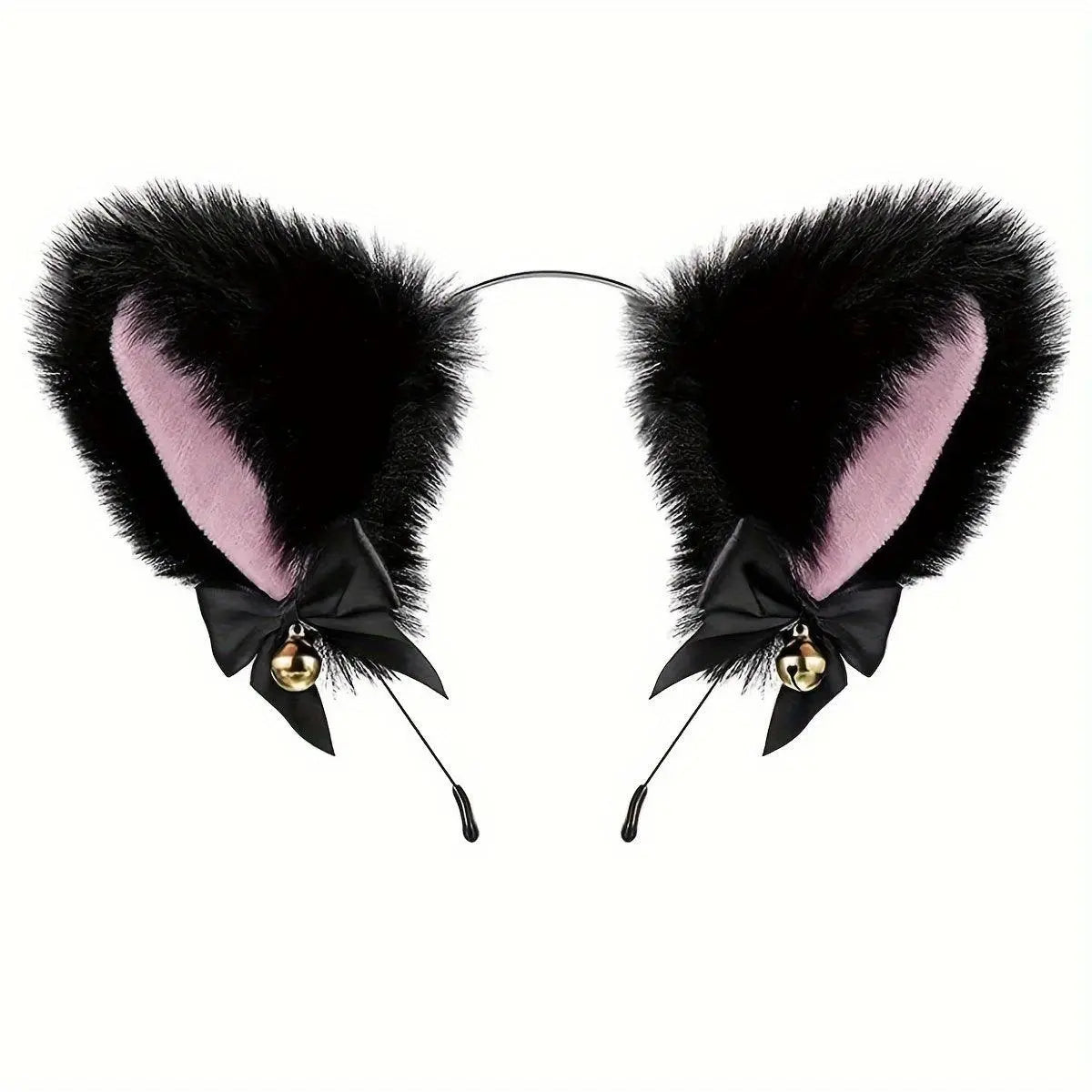 Animal Faux Fur Dogs And Cats Ears Headband, With Bell Cute Elastic Hair Accessories, Halloween Cosplay Costume Party Decor For Girls Black - Tophatter Daily Deals