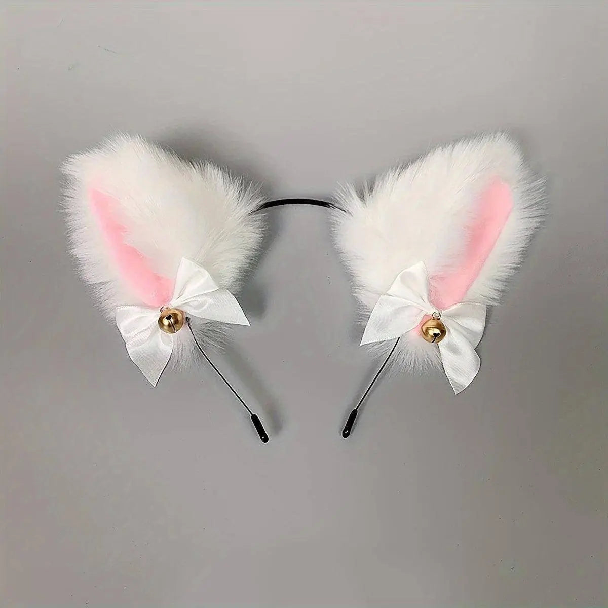 Animal Faux Fur Dogs And Cats Ears Headband, With Bell Cute Elastic Hair Accessories, Halloween Cosplay Costume Party Decor For Girls White - Tophatter Daily Deals