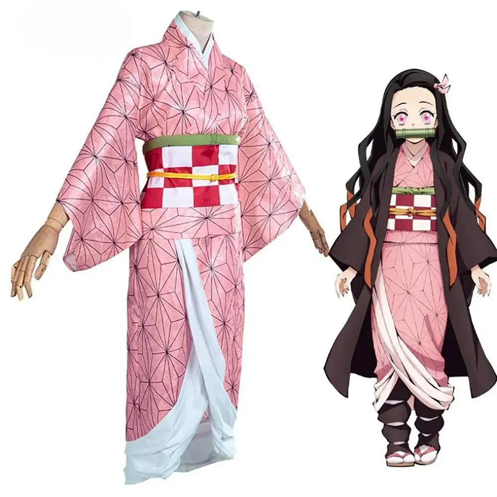 Anime Demon Slayer Kamado Nezuko Cosplay Costume Kimono Kimetsu No Yaiba Cosplay Wigs Hairs Halloween Carnival Women Outfit - Tophatter Daily Deals