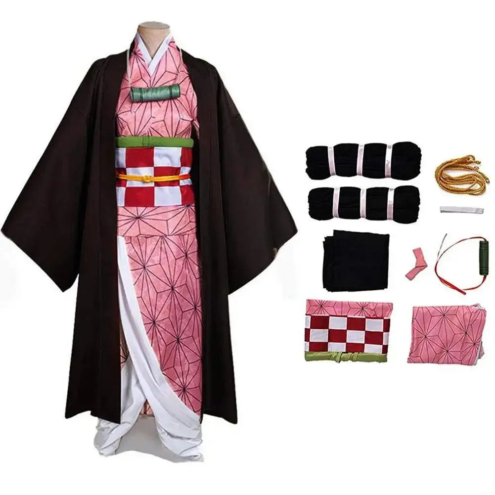 Anime Demon Slayer Kamado Nezuko Cosplay Costume Kimono Kimetsu No Yaiba Cosplay Wigs Hairs Halloween Carnival Women Outfit Full Suits Cos - Tophatter Daily Deals