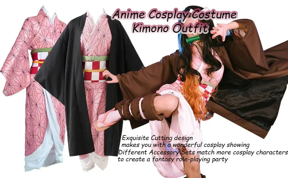 Anime Demon Slayer Kamado Nezuko Cosplay Costume Kimono Kimetsu No Yaiba Cosplay Wigs Hairs Halloween Carnival Women Outfit - Tophatter Daily Deals