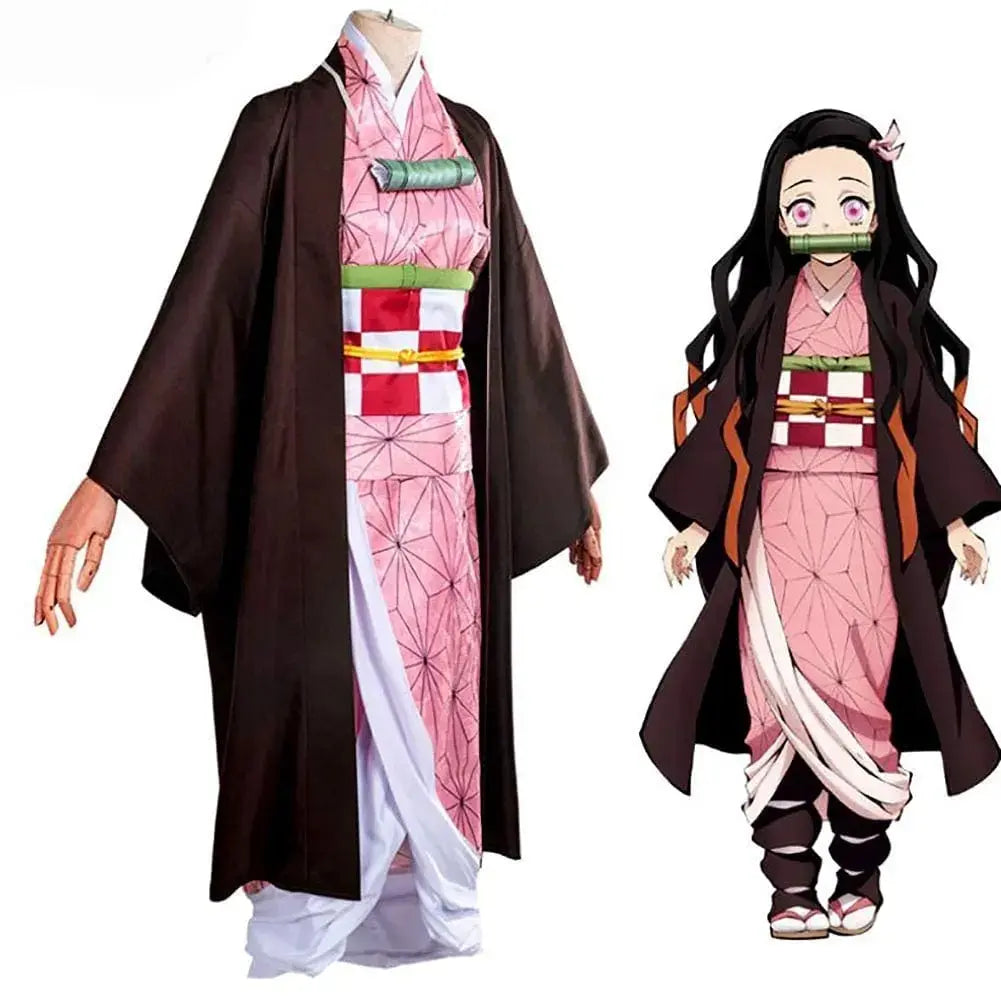 Anime Demon Slayer Kamado Nezuko Cosplay Costume Kimono Kimetsu No Yaiba Cosplay Wigs Hairs Halloween Carnival Women Outfit - Tophatter Daily Deals