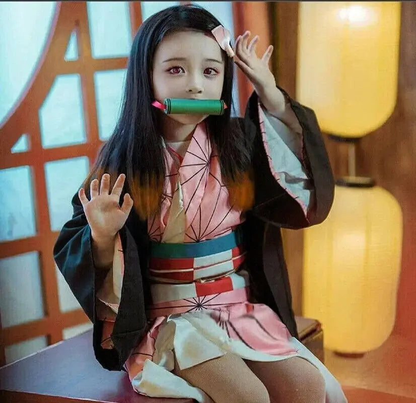 Anime Demon Slayer Kamado Nezuko Cosplay Costume Kimono Kimetsu No Yaiba Cosplay Wigs Hairs Halloween Carnival Women Outfit - Tophatter Daily Deals