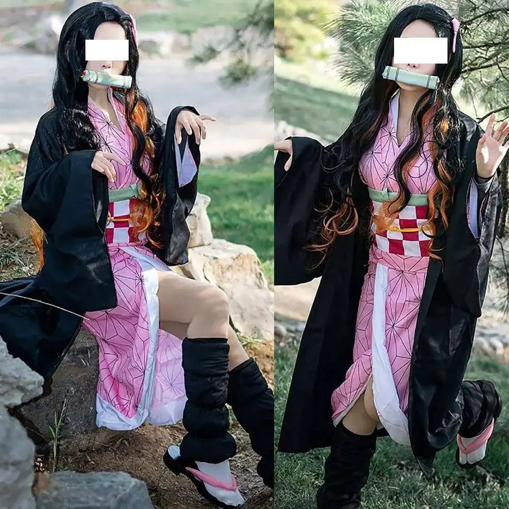 Anime Demon Slayer Kamado Nezuko Cosplay Costume Kimono Kimetsu No Yaiba Cosplay Wigs Hairs Halloween Carnival Women Outfit - Tophatter Daily Deals