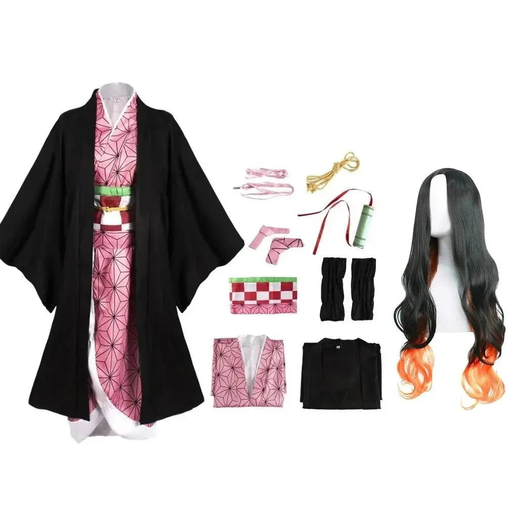 Anime Demon Slayer Kamado Nezuko Cosplay Costume Kimono Kimetsu No Yaiba Cosplay Wigs Hairs Halloween Carnival Women Outfit Suits add Wigs Cos - Tophatter Daily Deals