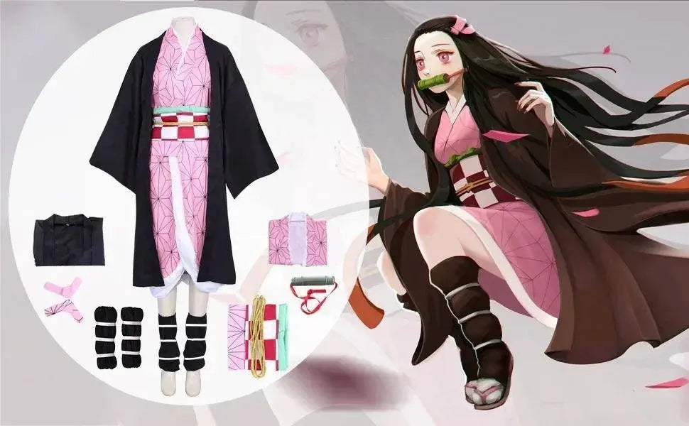 Anime Demon Slayer Kamado Nezuko Cosplay Costume Kimono Kimetsu No Yaiba Cosplay Wigs Hairs Halloween Carnival Women Outfit - Tophatter Daily Deals