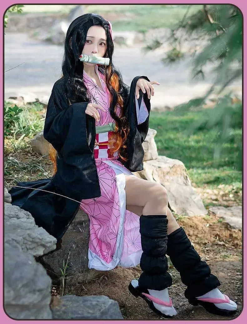Anime Demon Slayer Kamado Nezuko Cosplay Costume Kimono Kimetsu No Yaiba Cosplay Wigs Hairs Halloween Carnival Women Outfit - Tophatter Daily Deals