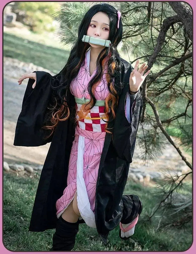 Anime Demon Slayer Kamado Nezuko Cosplay Costume Kimono Kimetsu No Yaiba Cosplay Wigs Hairs Halloween Carnival Women Outfit - Tophatter Daily Deals