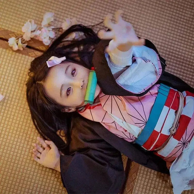 Anime Demon Slayer Kamado Nezuko Cosplay Costume Kimono Kimetsu No Yaiba Cosplay Wigs Hairs Halloween Carnival Women Outfit - Tophatter Daily Deals