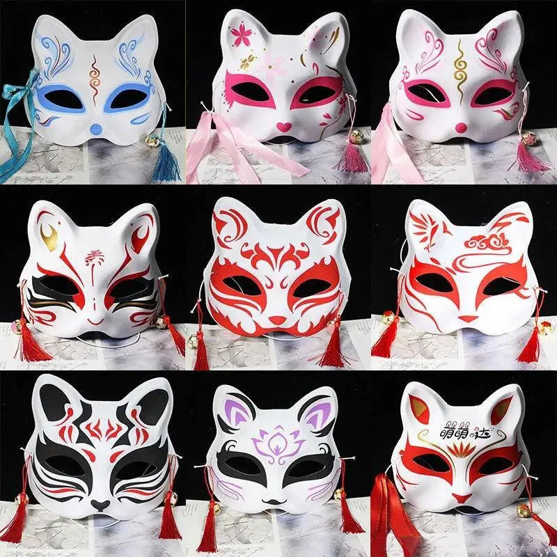 Anime Foxes Mask Japanese Cosplay Rave Hand-Painted Cartoon Demon Slayer Half Face Cat Masks Masquerade Festival Party Props - Tophatter Daily Deals