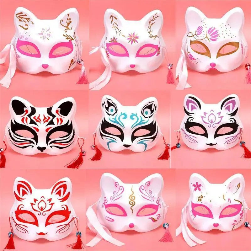 Anime Foxes Mask Japanese Cosplay Rave Hand-Painted Cartoon Demon Slayer Half Face Cat Masks Masquerade Festival Party Props - Tophatter Daily Deals