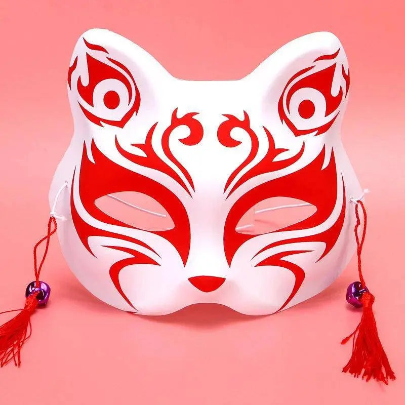 Anime Foxes Mask Japanese Cosplay Rave Hand-Painted Cartoon Demon Slayer Half Face Cat Masks Masquerade Festival Party Props Red C - Tophatter Daily Deals
