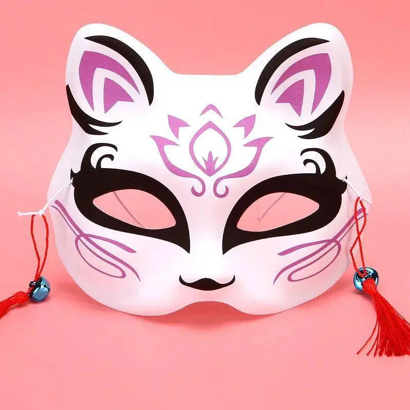 Anime Foxes Mask Japanese Cosplay Rave Hand-Painted Cartoon Demon Slayer Half Face Cat Masks Masquerade Festival Party Props Purple Black J - Tophatter Daily Deals