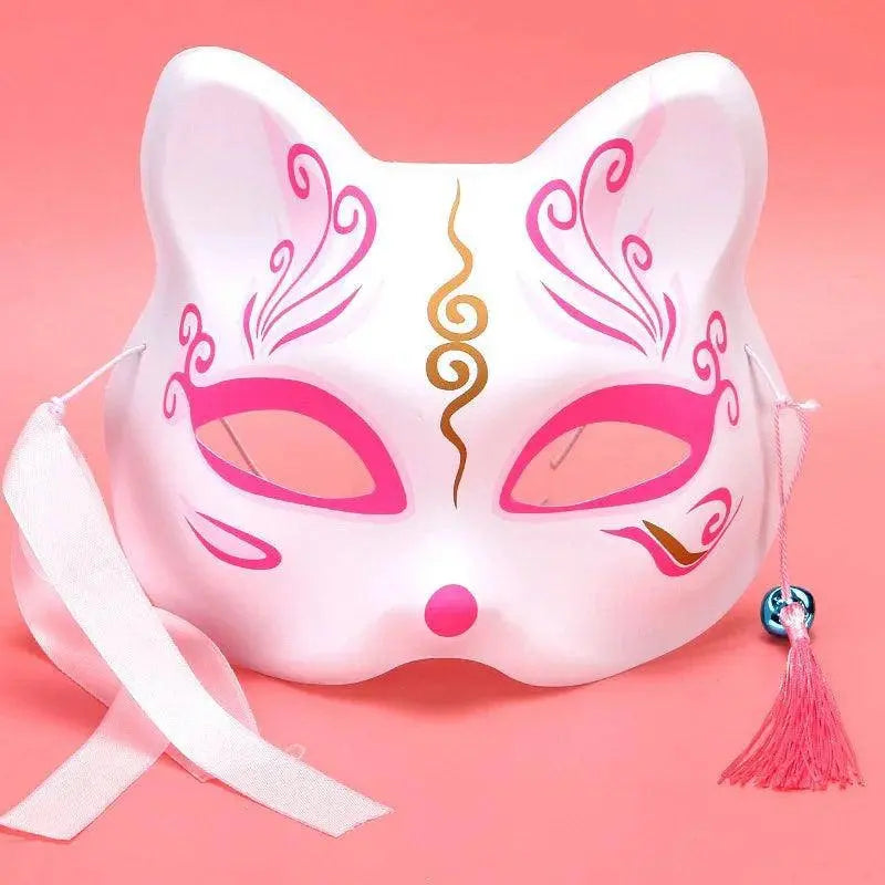 Anime Foxes Mask Japanese Cosplay Rave Hand-Painted Cartoon Demon Slayer Half Face Cat Masks Masquerade Festival Party Props Pink Unknown Fox - Tophatter Daily Deals