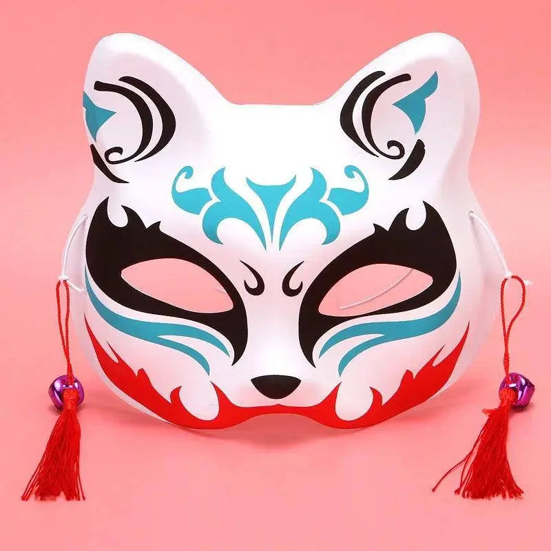 Anime Foxes Mask Japanese Cosplay Rave Hand-Painted Cartoon Demon Slayer Half Face Cat Masks Masquerade Festival Party Props Blue Black Red G - Tophatter Daily Deals