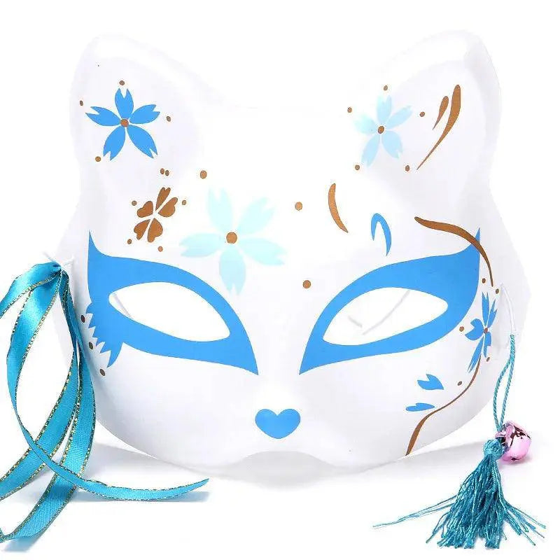 Anime Foxes Mask Japanese Cosplay Rave Hand-Painted Cartoon Demon Slayer Half Face Cat Masks Masquerade Festival Party Props Blue Petaled Fox - Tophatter Daily Deals