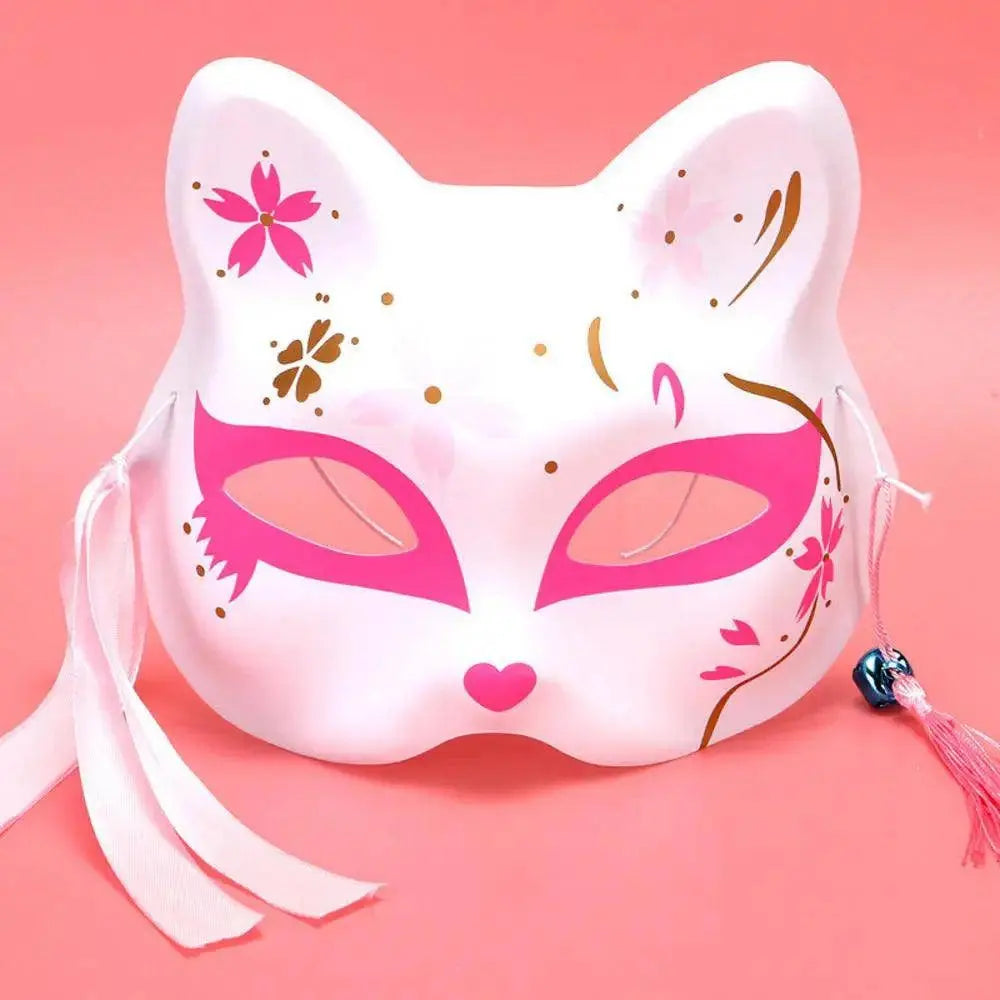 Anime Foxes Mask Japanese Cosplay Rave Hand-Painted Cartoon Demon Slayer Half Face Cat Masks Masquerade Festival Party Props Pink Petaled Fox - Tophatter Daily Deals