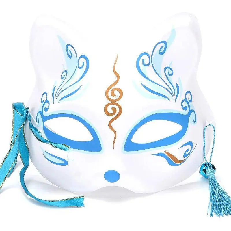 Anime Foxes Mask Japanese Cosplay Rave Hand-Painted Cartoon Demon Slayer Half Face Cat Masks Masquerade Festival Party Props Blue Unknown Fox - Tophatter Daily Deals