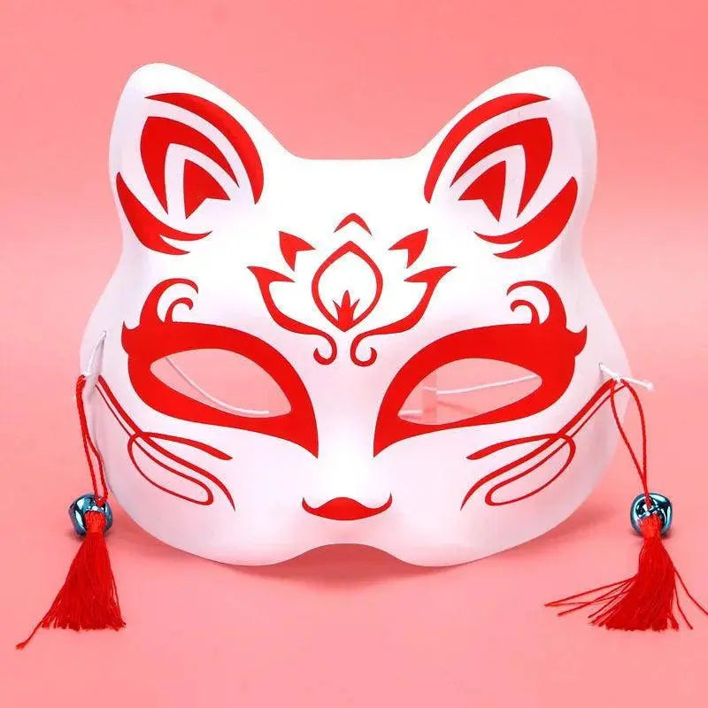 Anime Foxes Mask Japanese Cosplay Rave Hand-Painted Cartoon Demon Slayer Half Face Cat Masks Masquerade Festival Party Props Red D - Tophatter Daily Deals