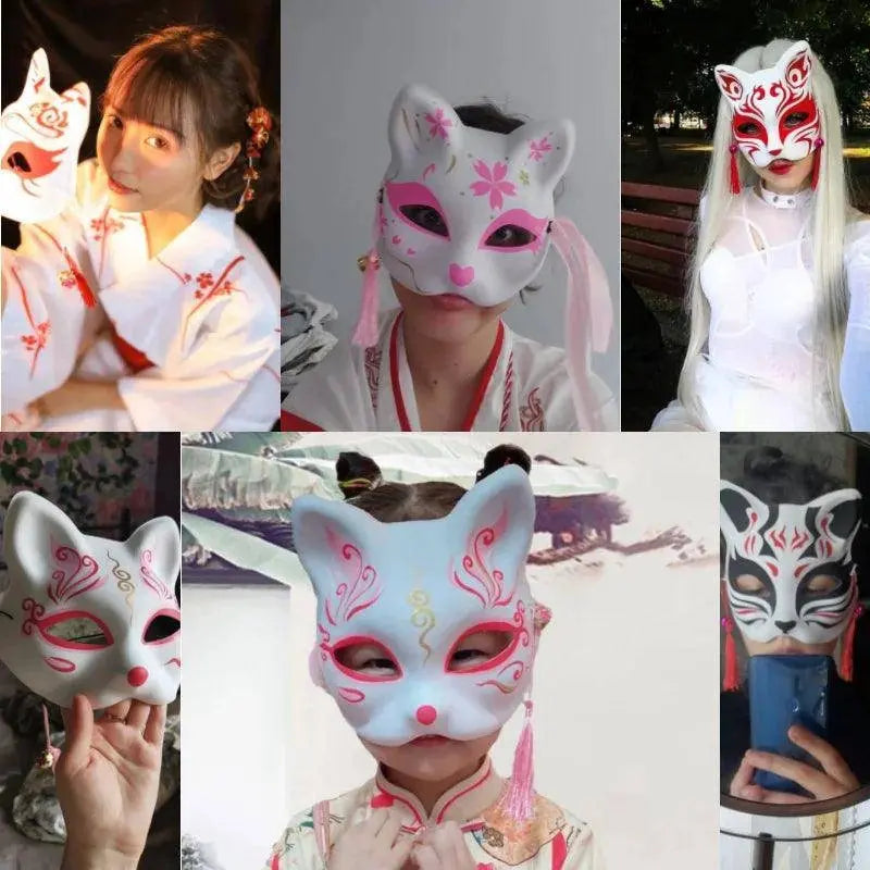 Anime Foxes Mask Japanese Cosplay Rave Hand-Painted Cartoon Demon Slayer Half Face Cat Masks Masquerade Festival Party Props - Tophatter Daily Deals